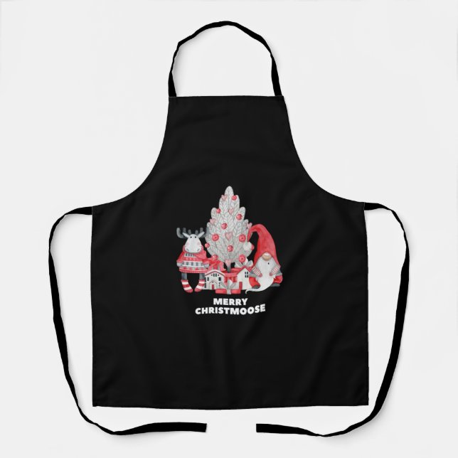 Red Plaid Merry Christmoose Christmas   Apron (Front)