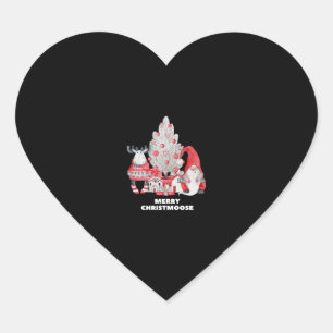 Red Plaid Merry Christmoose Christmas Heart Sticker