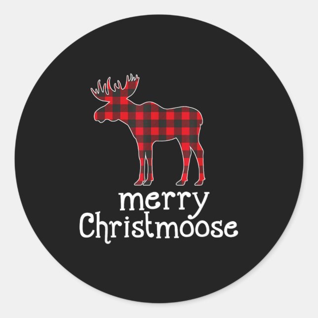 Red Plaid Merry Christmoose Christmas Moose Lovers Classic Round Sticker (Front)