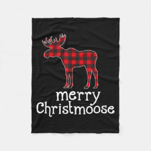 Red Plaid Merry Christmoose Christmas Moose Lovers Fleece Blanket