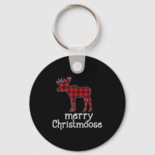 Red Plaid Merry Christmoose Christmas Moose Lovers Key Ring