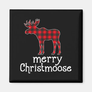Red Plaid Merry Christmoose Christmas Moose Lovers Magnet
