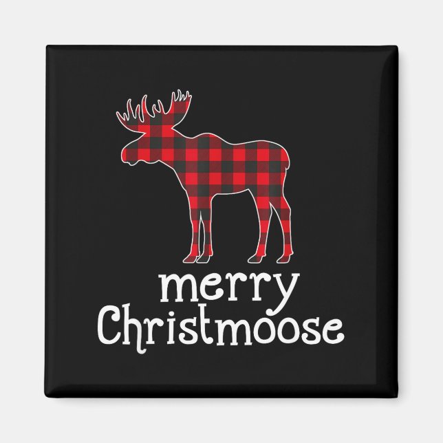Red Plaid Merry Christmoose Christmas Moose Lovers Magnet (Front)