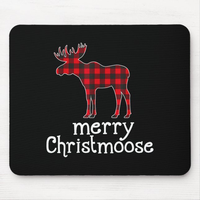 Red Plaid Merry Christmoose Christmas Moose Lovers Mouse Mat (Front)