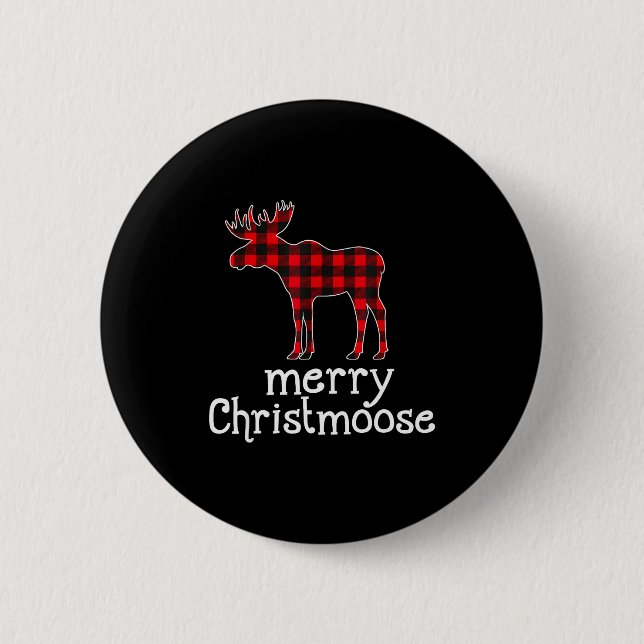 Red Plaid Merry Christmoose Christmas T Shirt Moos 6 Cm Round Badge (Front)