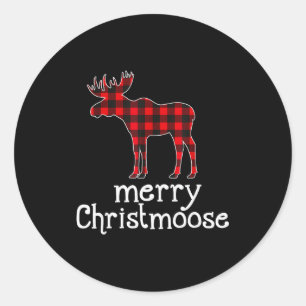 Red Plaid Merry Christmoose Christmas T Shirt Moos Classic Round Sticker
