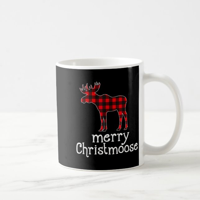 Red Plaid Merry Christmoose Christmas T Shirt Moos Coffee Mug (Right)