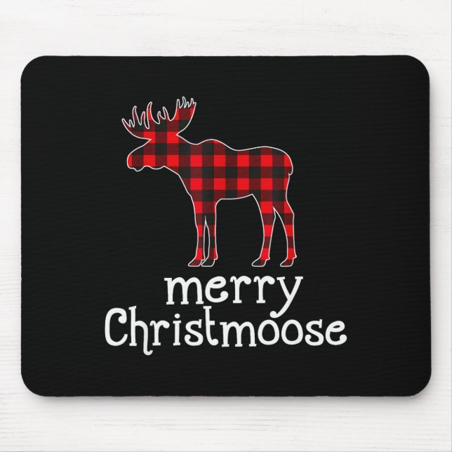 Red Plaid Merry Christmoose Christmas T Shirt Moos Mouse Mat (Front)