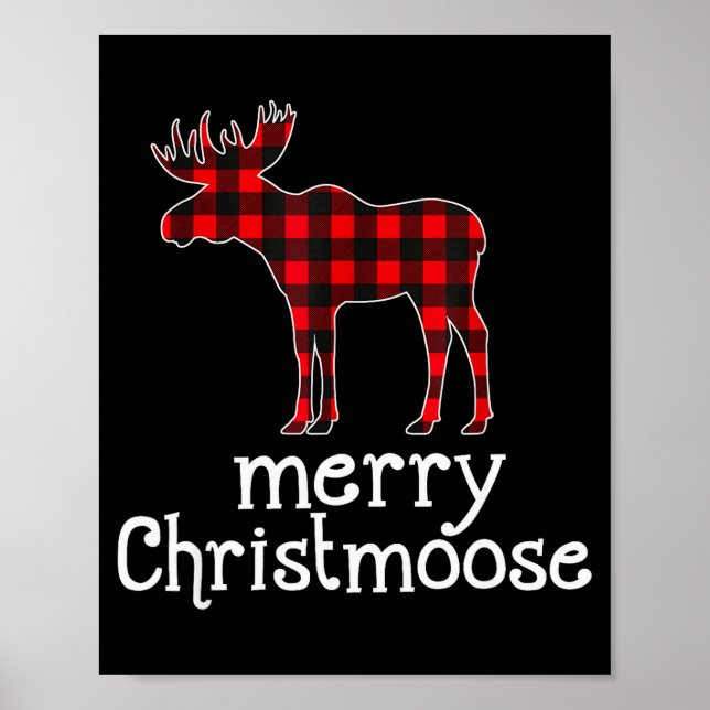 Red Plaid Merry Christmoose Christmas T Shirt Moos Poster (Front)