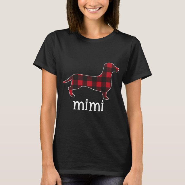 Red Plaid Mimi Dachshund Merry Christmas Dachshund T-Shirt (Front)