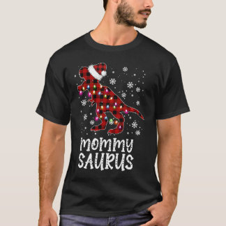 Red Plaid Mommy Saurus Dinosaur Christmas Family M T-Shirt