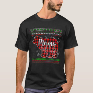 Red Plaid Momo Bear Christmas Pajama Matching Fami T-Shirt