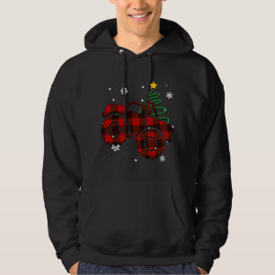 Red Plaid Monster Truck Buffalo Car Family Pajama  Hoodie