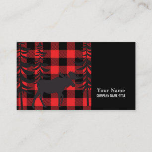 Red Plaid Moose Silhouette Business Card