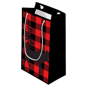 Red Plaid Moose Silhouette Small Gift Bag