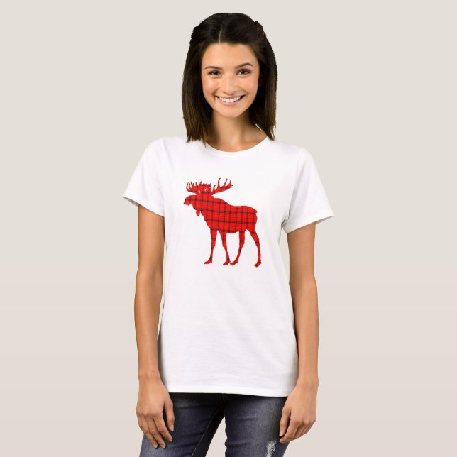 Red Plaid Moose T-Shirt (Front Full)