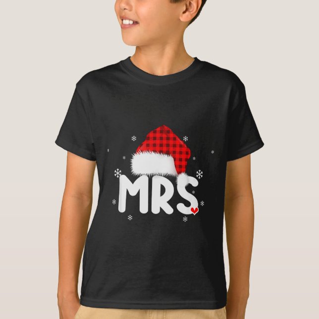 Red Plaid Mrs Claus Couples Matching Christmas Paj T-Shirt (Front)