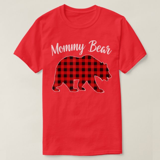 Red Plaid Mummy Bear Matching Buffalo Family Pajam T-Shirt (Design Front)