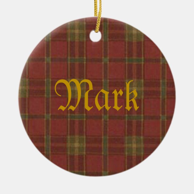 Red Plaid Name Ornament (Front)
