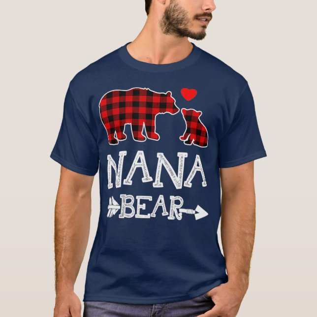Red Plaid Nana Bear Christmas Pajama Matching T-Shirt (Front)