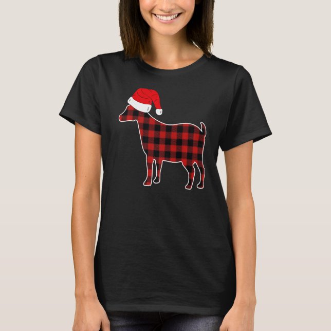 Red Plaid Nigerian Dwarf Goat Santa Hat Christmas  T-Shirt (Front)
