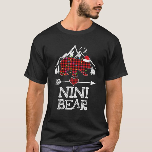 Red Plaid Nini Bear Buffalo Matching Family Pajama T-Shirt (Front)