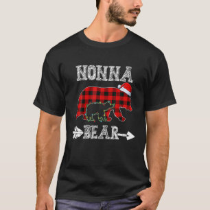 Red Plaid Nonna Bear Kid Christmas Light Santa Hat T-Shirt