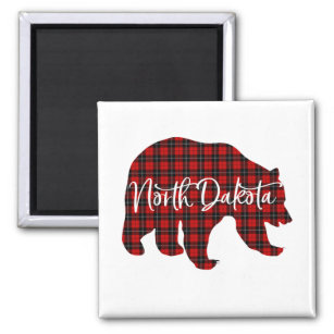 Red Plaid North Dakota  Bear Matching Pajama Magnet