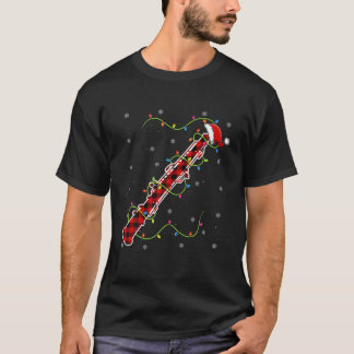 Red Plaid Oboe Christmas Lights Pajama Matching T-Shirt
