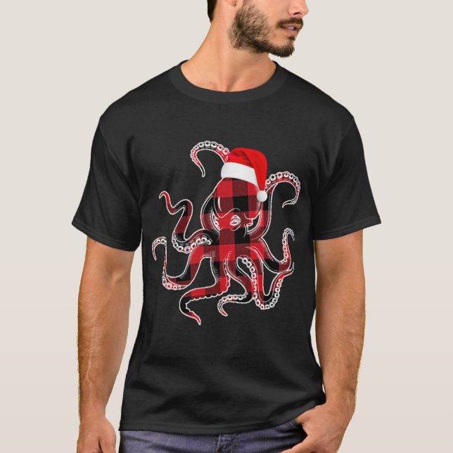 Red Plaid Octopus Pajama Family Buffalo Christmas  T-Shirt (Front)