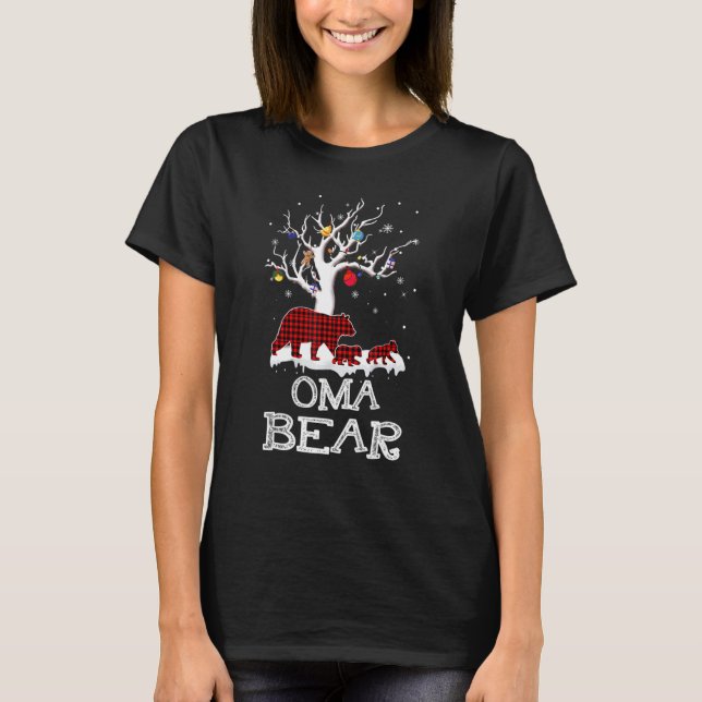 Red Plaid Oma Bear Matching Pajama Family T-Shirt (Front)
