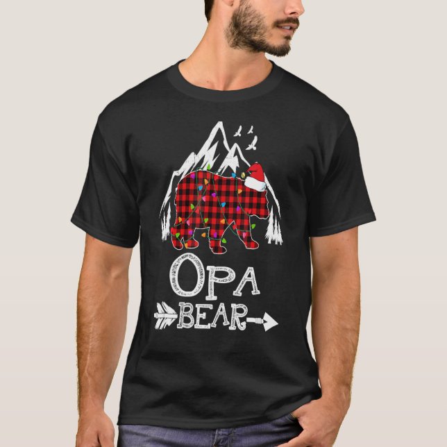 Red Plaid Opa Bear Christmas Pajama Matching Famil T-Shirt (Front)