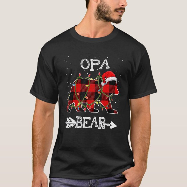 Red Plaid Opa Bear Christmas Santa Family Matching T-Shirt (Front)