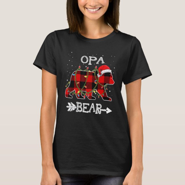Red Plaid Opa Bear Christmas Santa Family Matching T-Shirt (Front)