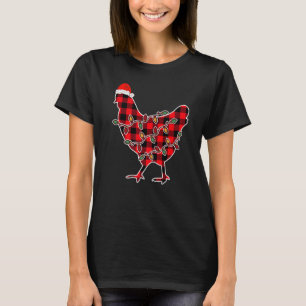 Red Plaid Pajama Chicken Santa Hat Christmas Light T-Shirt