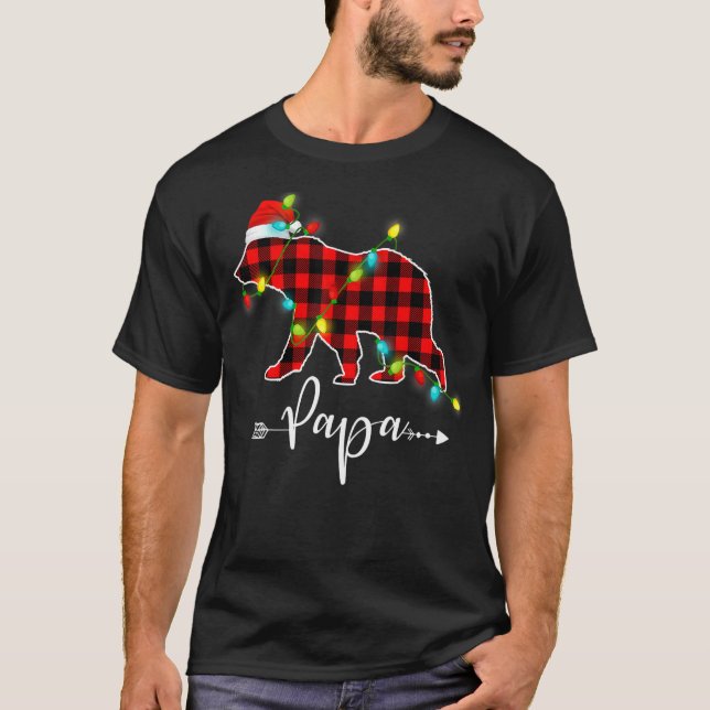 Red Plaid Papa Bear Christmas Santa Family Matchin T-Shirt (Front)