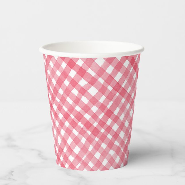 Red Plaid Paper Cups – Watercolor Berry Birthday  (Front)