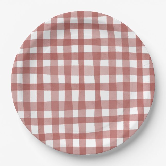 Red Plaid Paper Plate (Front)