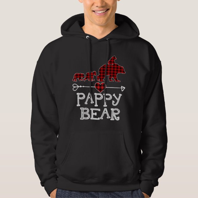 Red Plaid Pappy Bear Matching Family Christmas Eve Hoodie (Front)