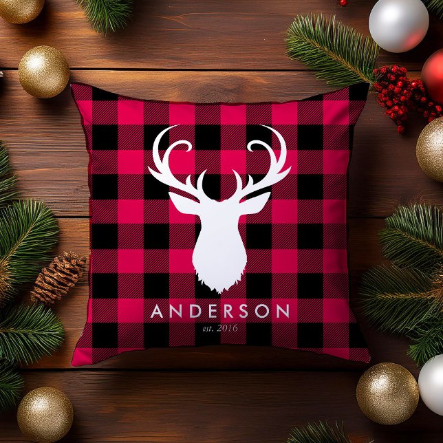 Red Plaid Pattern and Deer Christmas Cushion (Creator Uploaded)