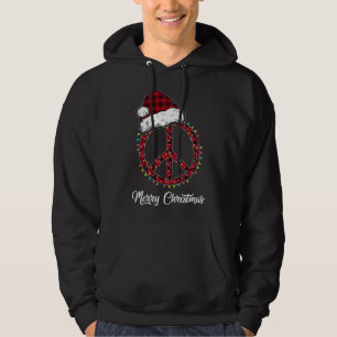 Red Plaid Peace Sign Christmas Lights Hippie Costu Hoodie