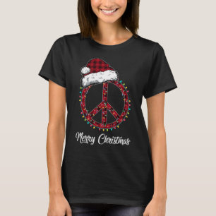 Red Plaid Peace Sign Christmas Lights Hippie Costu T-Shirt