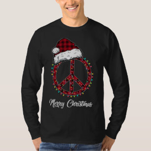 Red Plaid Peace Sign Christmas Lights Hippie Costu T-Shirt