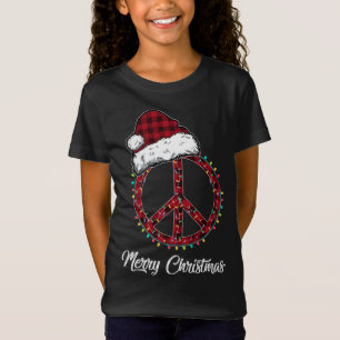 Red Plaid Peace Sign Christmas Lights Hippie Costu T-Shirt