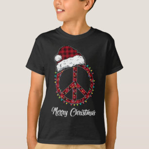 Red Plaid Peace Sign Christmas Lights Hippie Costu T-Shirt