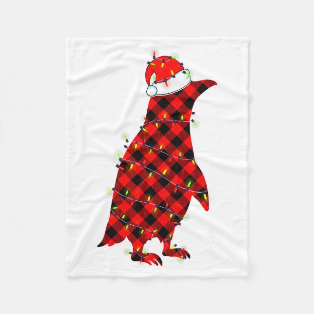 Red Plaid Penguin Christmas Lights Pajamas Adult K Fleece Blanket (Front)
