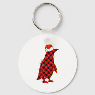 Red Plaid Penguin Christmas Lights Pajamas Adult K Key Ring
