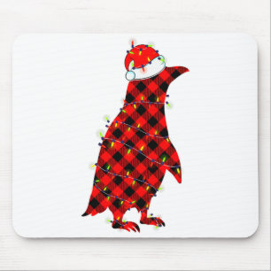 Red Plaid Penguin Christmas Lights Pajamas Adult K Mouse Mat