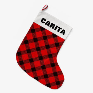 Red Plaid Personalised Christmas Stocking