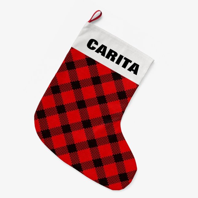 Red Plaid Personalised Christmas Stocking (Front (Hanging))